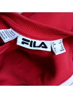 Crewneck Sweatshirt Large Fila Red Men's With Logo & Striped Cuffs Large